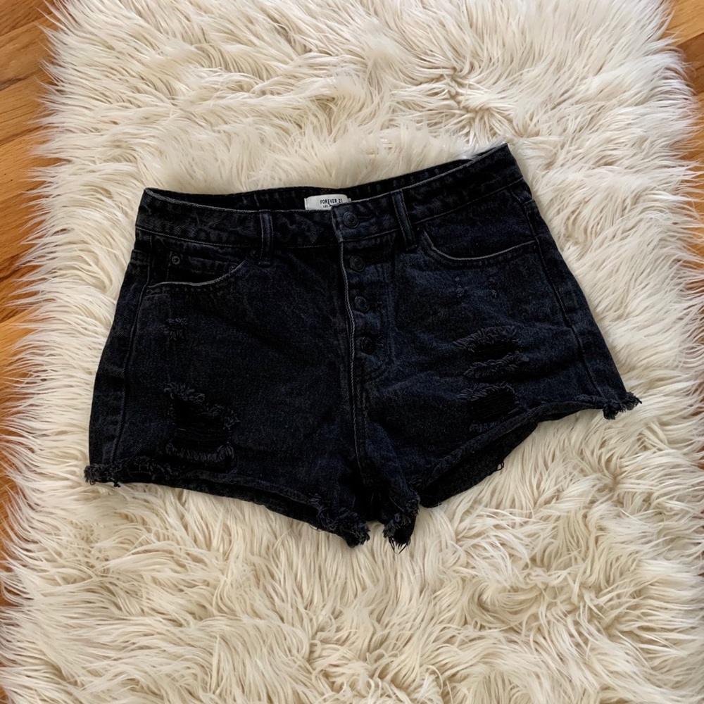 Forever 21 Black Distressed Jean Shorts